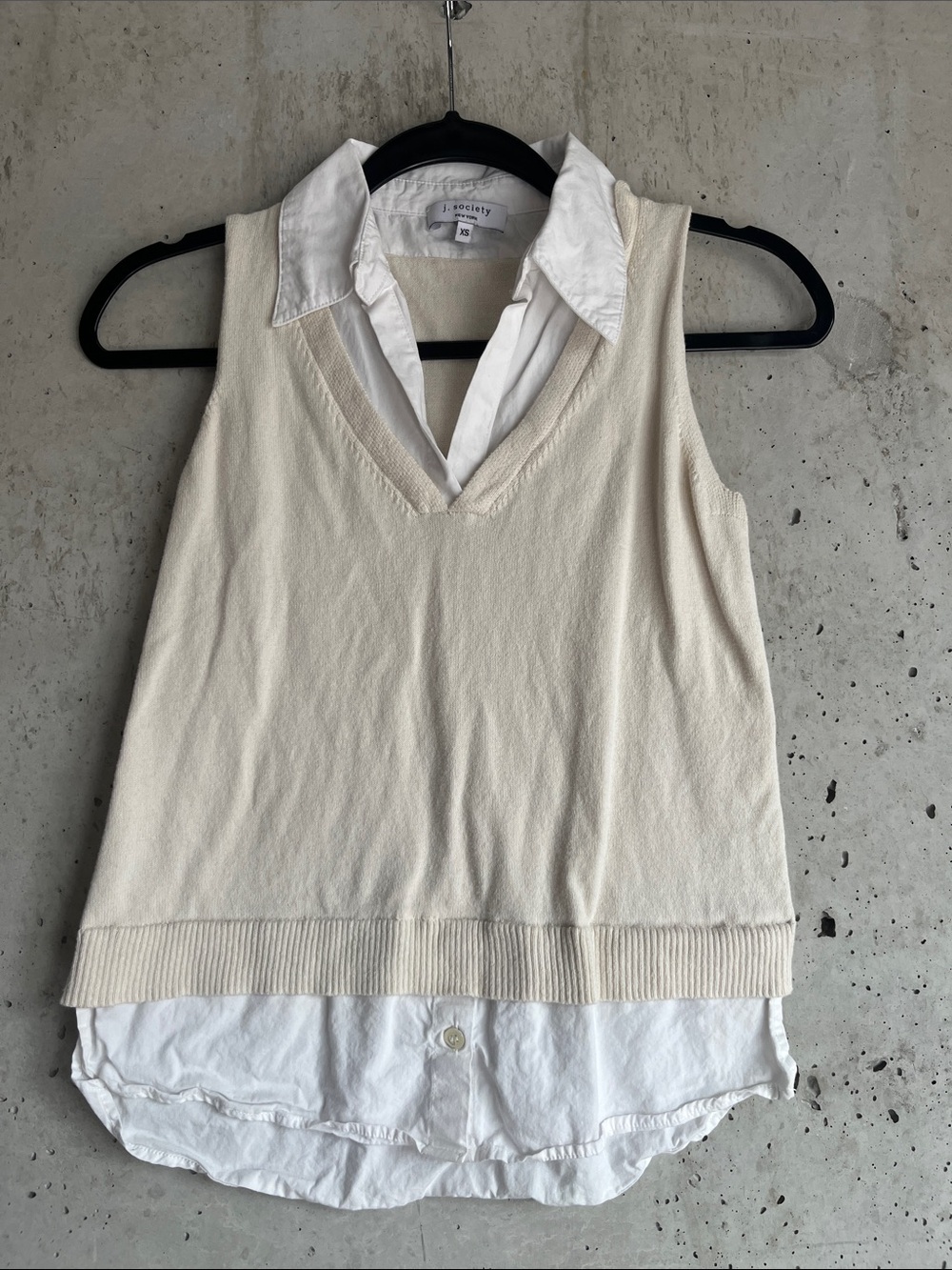 J Society Layered Sweater Vest Preppy Collared Shirt Cream Quiet Luxury